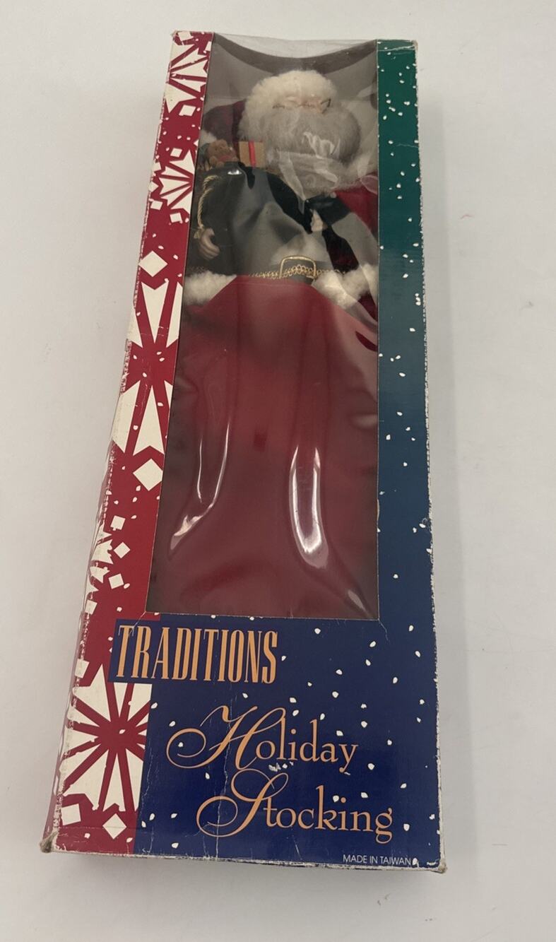 Vintage Traditions Holiday Stocking Porcelain 3D Santa Claus Face Velvet